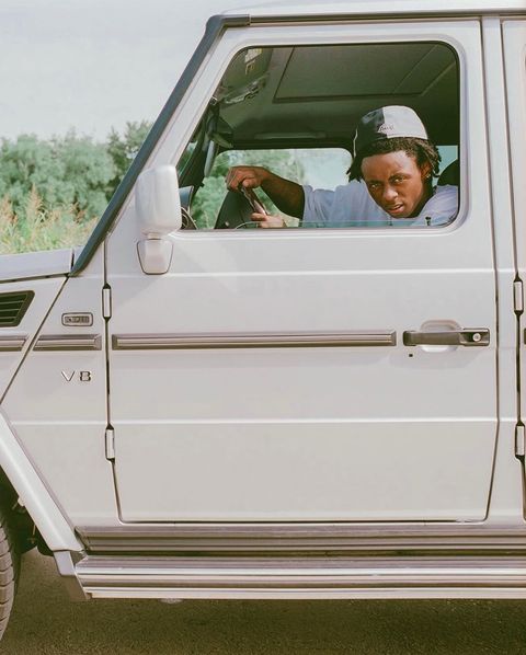 Editorial portrait — white Mercedes G-Wagon V8