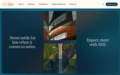 National Subrogation homepage in a browser window