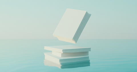 Light cream papers with elegant serif and sans-serif lettering gently floating against a soft dusk-blue background—poetic and editorial in tone
